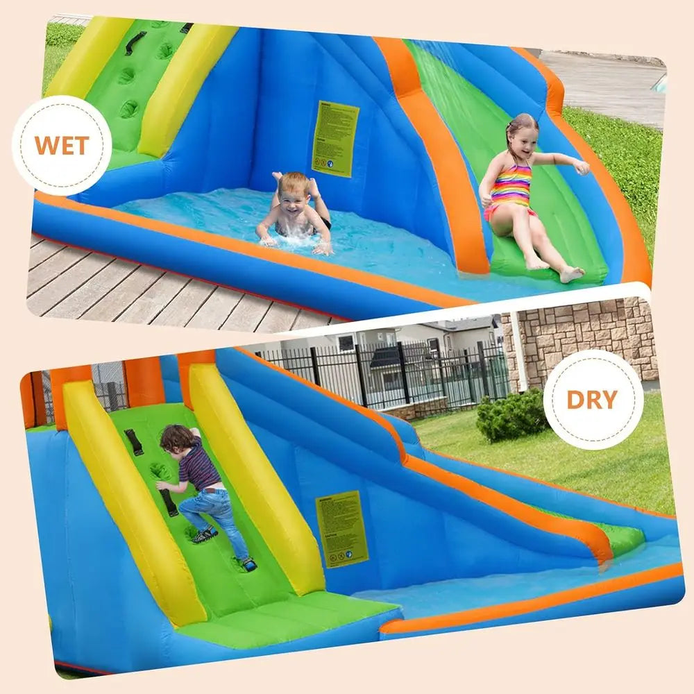 Iatable Water Slide, Kids Bounce House with Slide Climbing Wall Splash Pool, Outdoor Jumping Castle Iatable Obstacle Cou