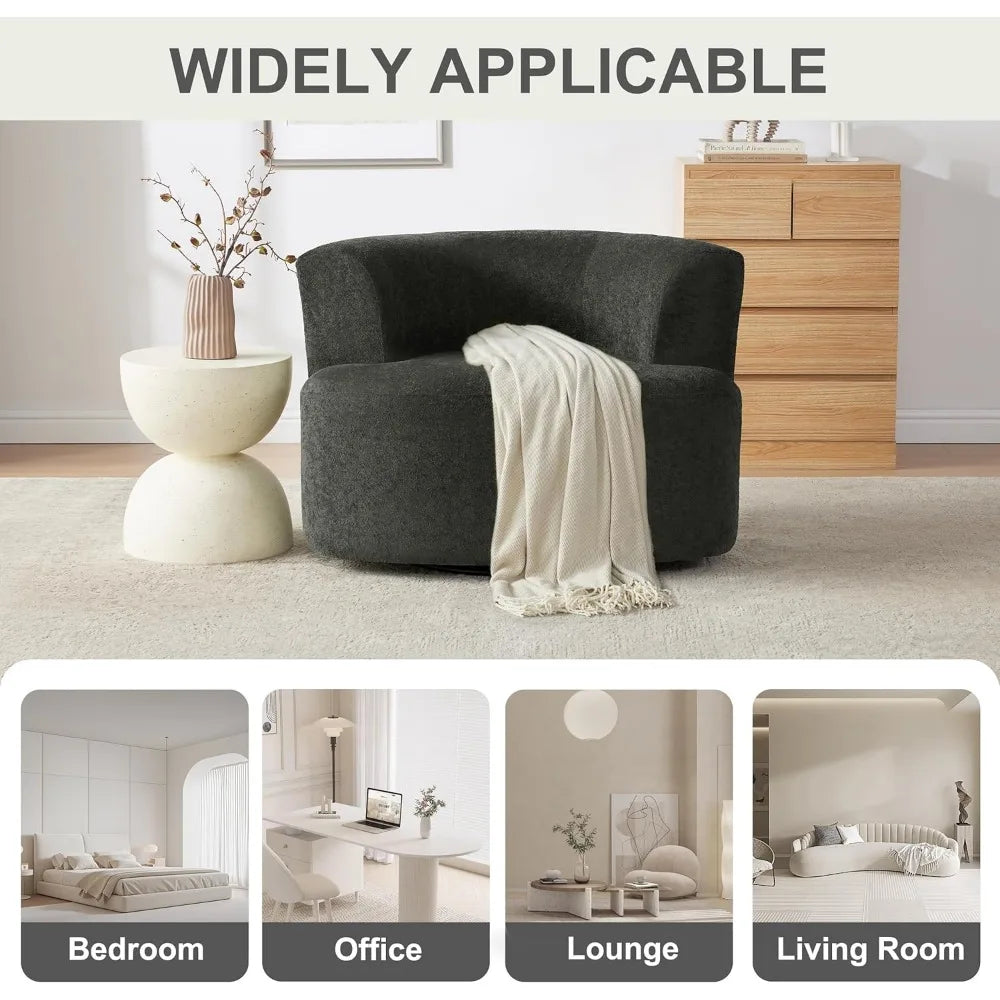 360-Degree Swivel Accent Armchair with Lambswool Fabric and Durable Base