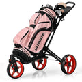 Golf Push Cart with 360 Rotating Front Wheel Aluminum Collapsible 3 Wheels Golf Pull Cart Golf Trolley w/Elastic Strap Scoreboa
