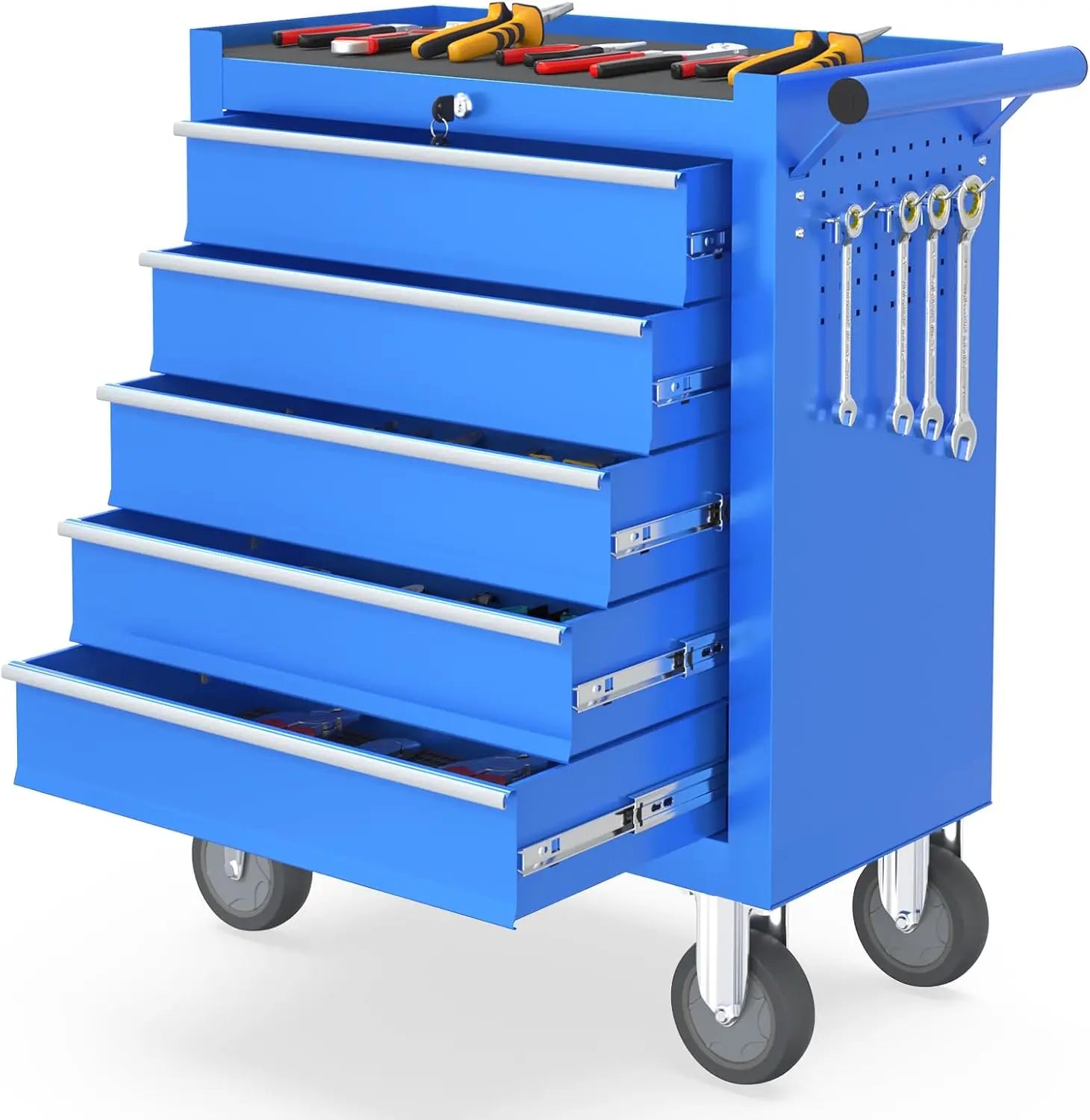 5 Drawers Metal Rolling Tool Chest, Portable Storage Tool Box with Wheels, Toolbox with Lock for Warehouse,Customized