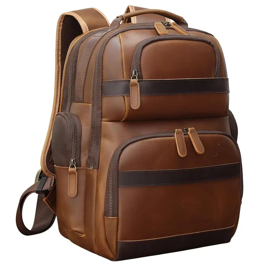 Mens Vintage Leather Backpack 15.6 Laptop Bag Large Capacity Business Travel Hiking Shoulder Daypacks