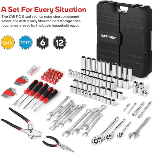 248-Piece Mechanics Tool Set with Mixed Sockets, Wrenches, and Storage Case for Auto Repair