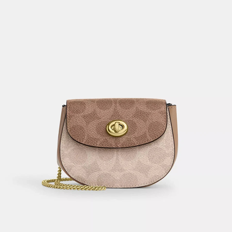 Turnlock Card Case Small Crossbody Bags For Women,Small Saddle Purse And Bags Mini Purses Card Case In Blocked Signature Canvas