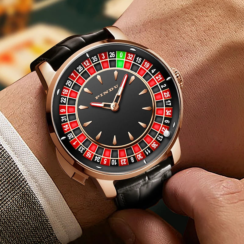 PINDU Rotating Dial Design Mechanical Watches Men NH35 Movement Sapphire Waterproof Leather Luxurious Automatic Wristwatches
