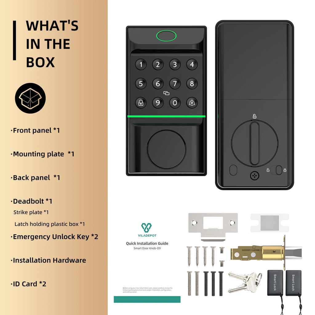 Viladepot Smart Lock Fingerprint Door Lock App Control Passcode Unlock Electronic Touchscreen Keypad Smart Door Handel