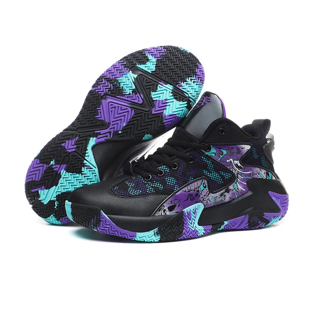 Man Basketball Shoes Breathable Cushioning Sneakers Training Athletic Couple Professional Lightweight Gym Running White