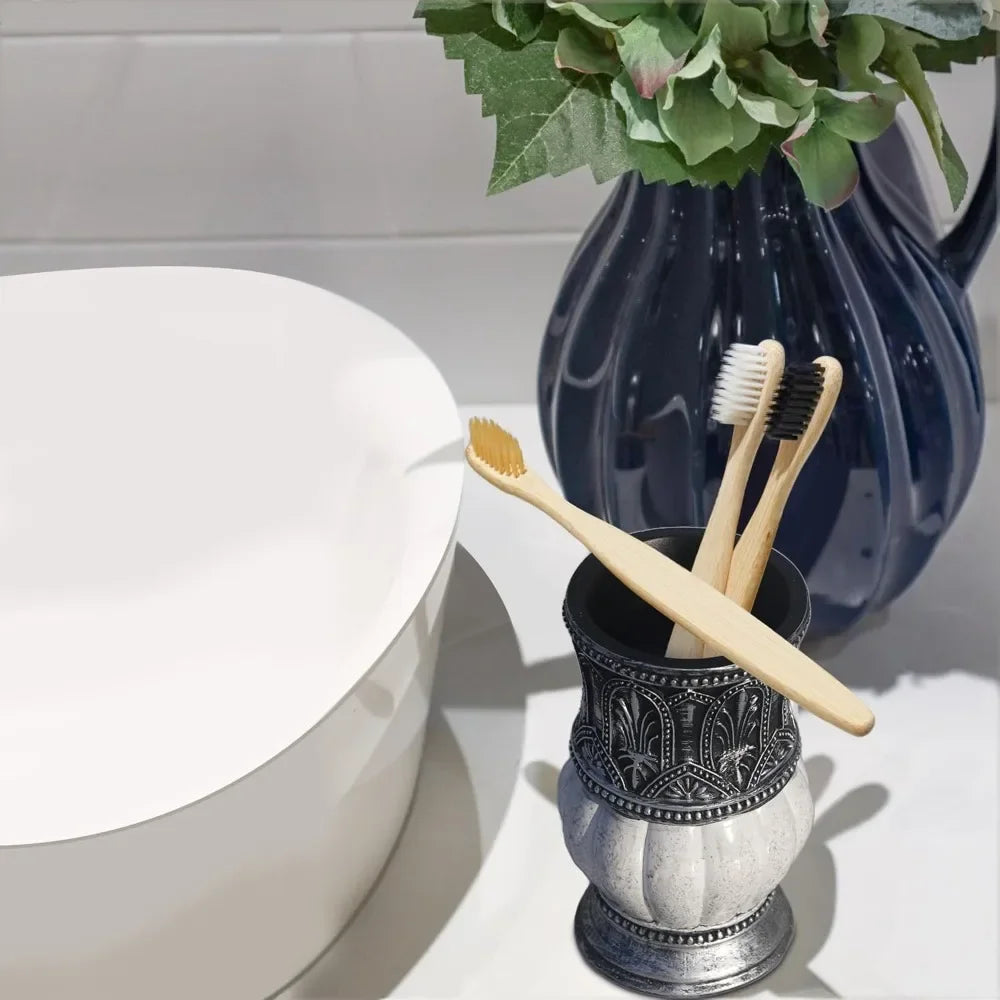 6 Pieces Pumkins Bathroom Accessories Set Including Trash Can, Cup, Toothbrush Holders, Soap Dishes, Soap Dispenser and Toilet