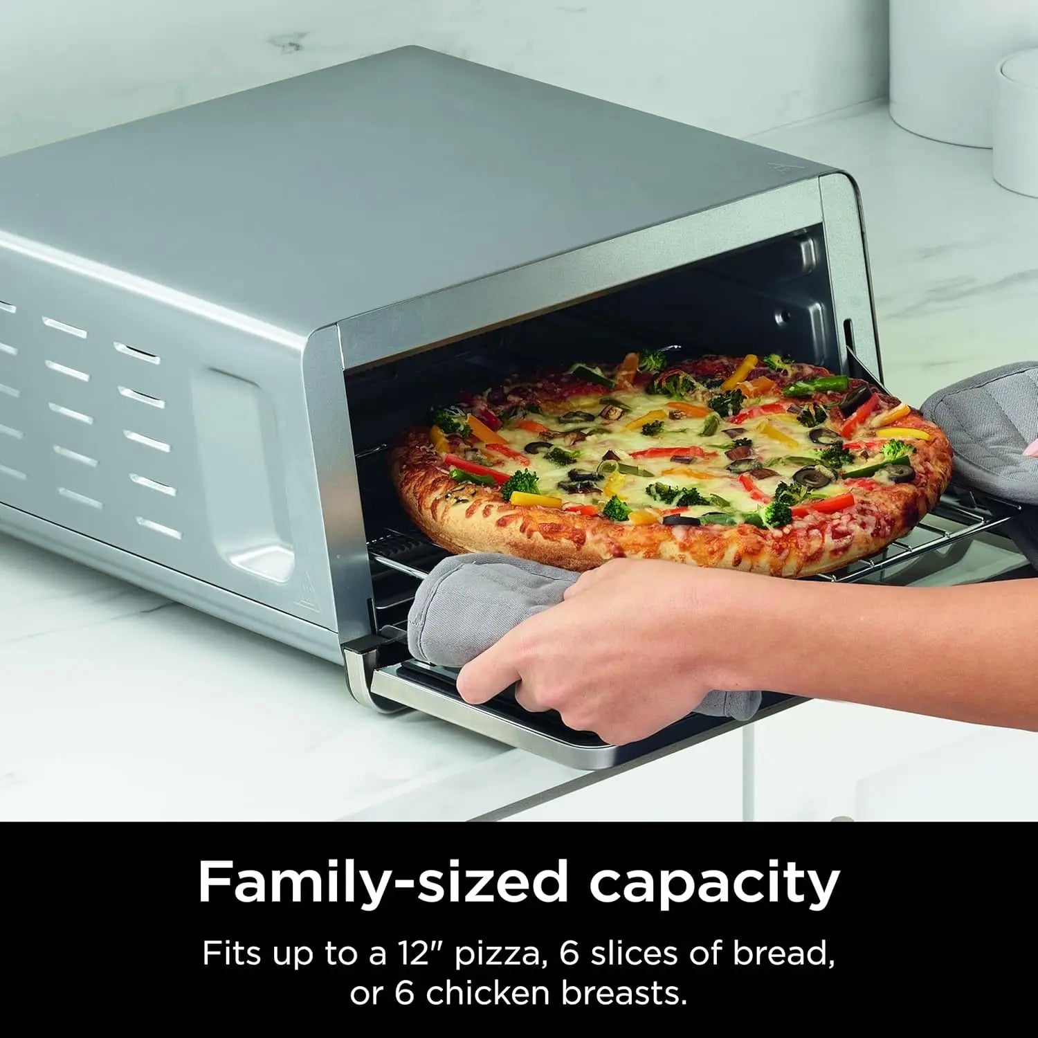 8-in-1 Flip Toaster Oven with Air Fryer, Large Capacity, 1800W, Stainless Steel for Easy Storage