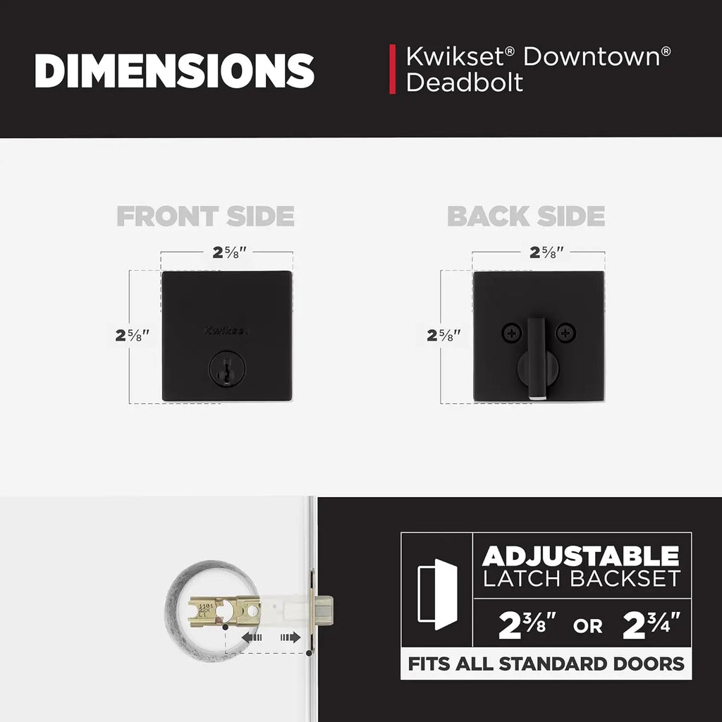 Matte Black Square Exterior Keyed Deadbolt Lock, SmartKey Rekey Security with Microban Protection