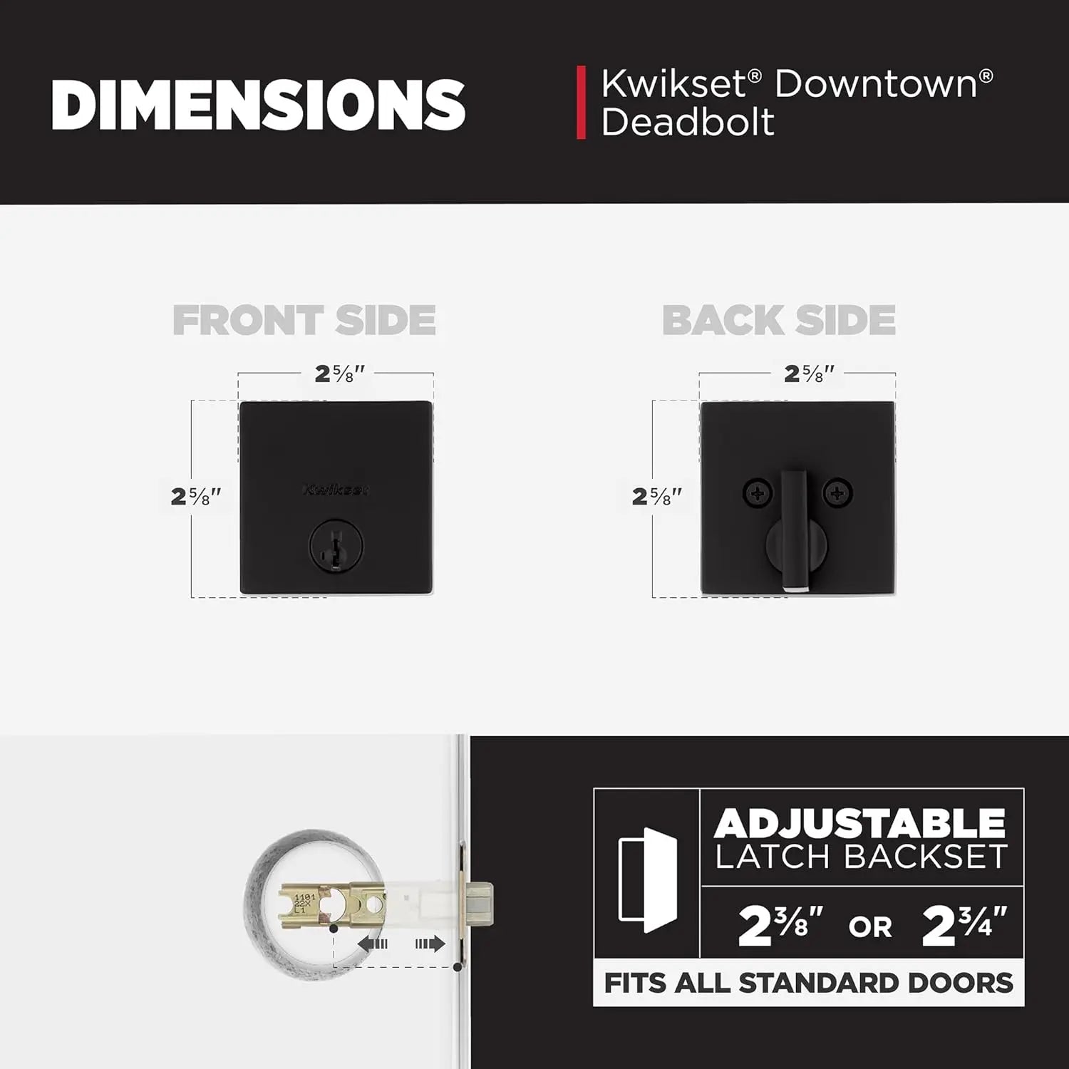 Matte Black Square Exterior Keyed Deadbolt Lock, SmartKey Rekey Security with Microban Protection