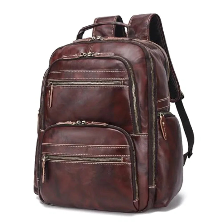 Vintage Full Grain Leather Backpack For Men 17.3'' Laptop Bag Causal Rucksack Shoulder Bag Overnight For Business/Hiking/Travel