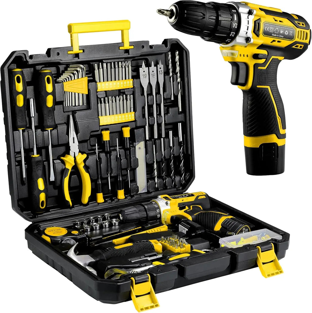 138 Pcs Tool Set with 12V Cordless Drill –Power Hand Tool Kit with Magnetic Drill Bit Set, 2-Speed Control & Fast Charging