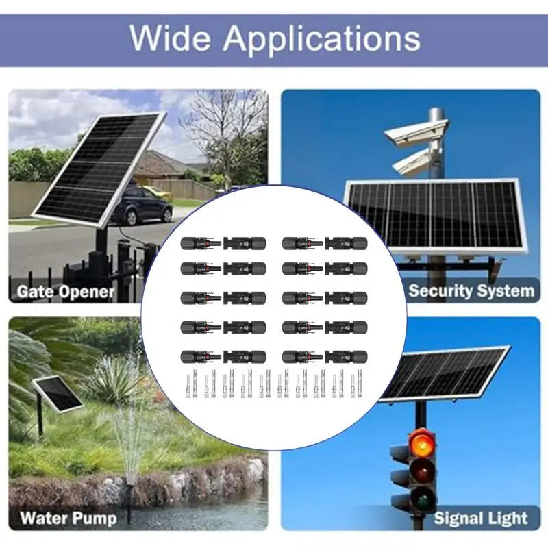 Solar Panel Cable Connectors 10 Pairs Solar Extension Cable Connectors Waterproof Dustproof Connector Solar Cable Parallel