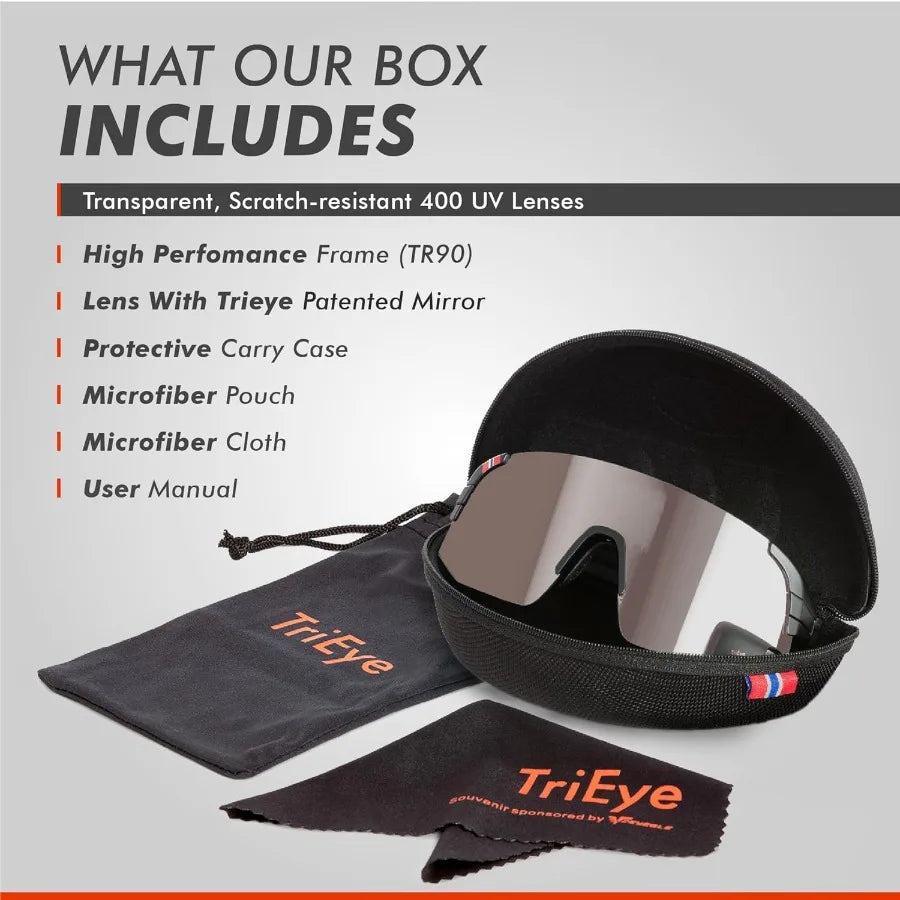 TriEye Cycling Glasses with Rear-view Mirror - Sports Sunglasses for Men Women - UV-400 Protection - Ideal for Outdoor Cycling