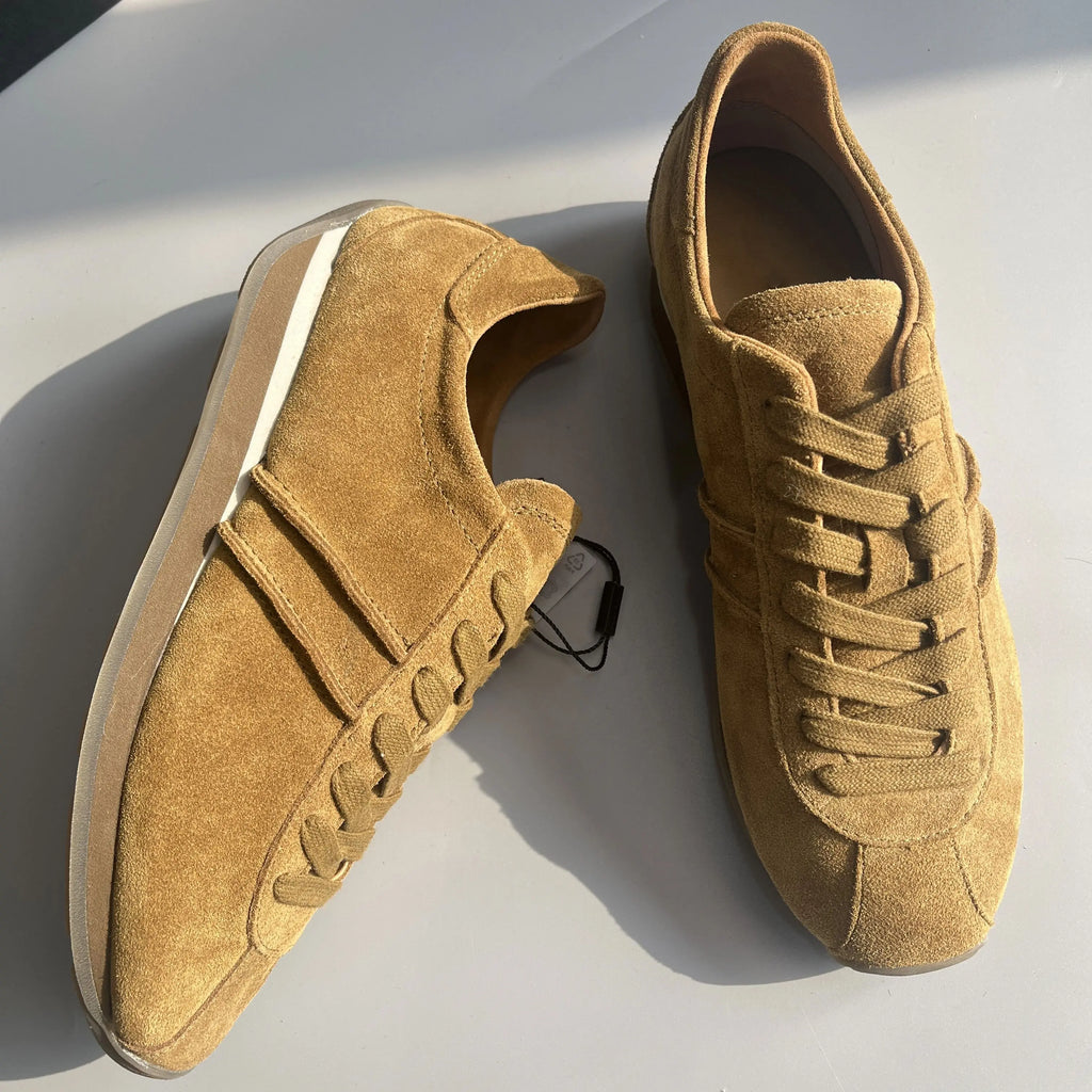 Women's Cowhide Suede Sneakers Thick Soled Lace Up Sports Shoes Daily Leisure Patchwork Comfortable Versatile Good Outside Shoes