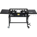 Outdoor Camping Propane Double Burner Stove with 2 Folding Cook Cooking Station Stand for Picnic BBQ Grill 58000 BTU HighPerfor