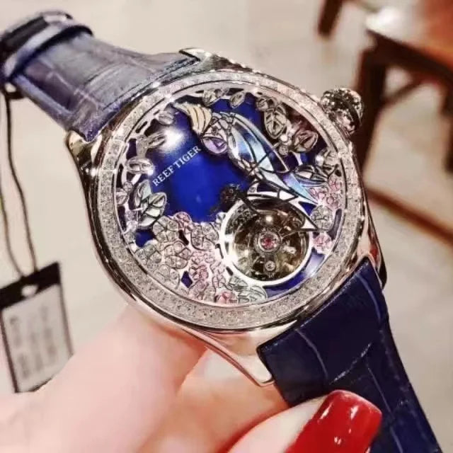 reef tiger Men's Valentine's Day gift: Mechanical watch, fully automatic multi-functional dual calendar business men's watch, wa