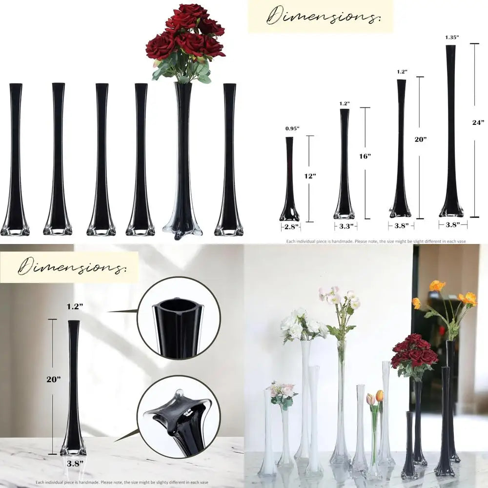 Black Eiffel Tower Vases Set of 6, 20-Piece Flower Centerpieces for Weddings and Decorations