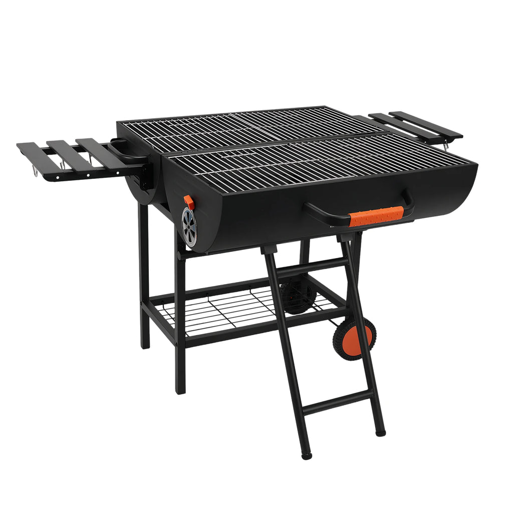Extra Large Outdoor BBQ Grill with 2 Foldable Side Tables Portable Charcoal Grill for Backyard Camping Patio Parties and Picnics