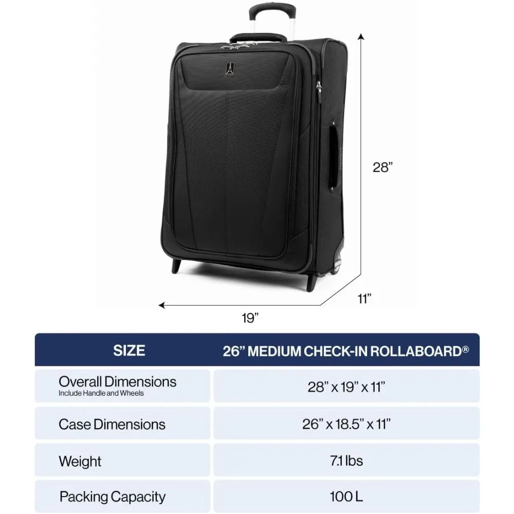 Lightweight Expandable Softside Upright 2-Wheel Luggage, Unisex Suitcase, Black, Medium Size, Ideal for Travel
