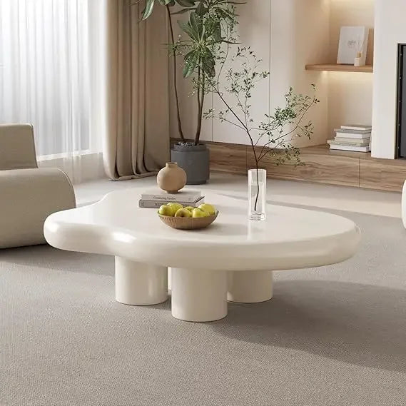 Cream White Coffee Table, 36 Inch Cloud Coffee Table, Living Room Table with 4 Legs