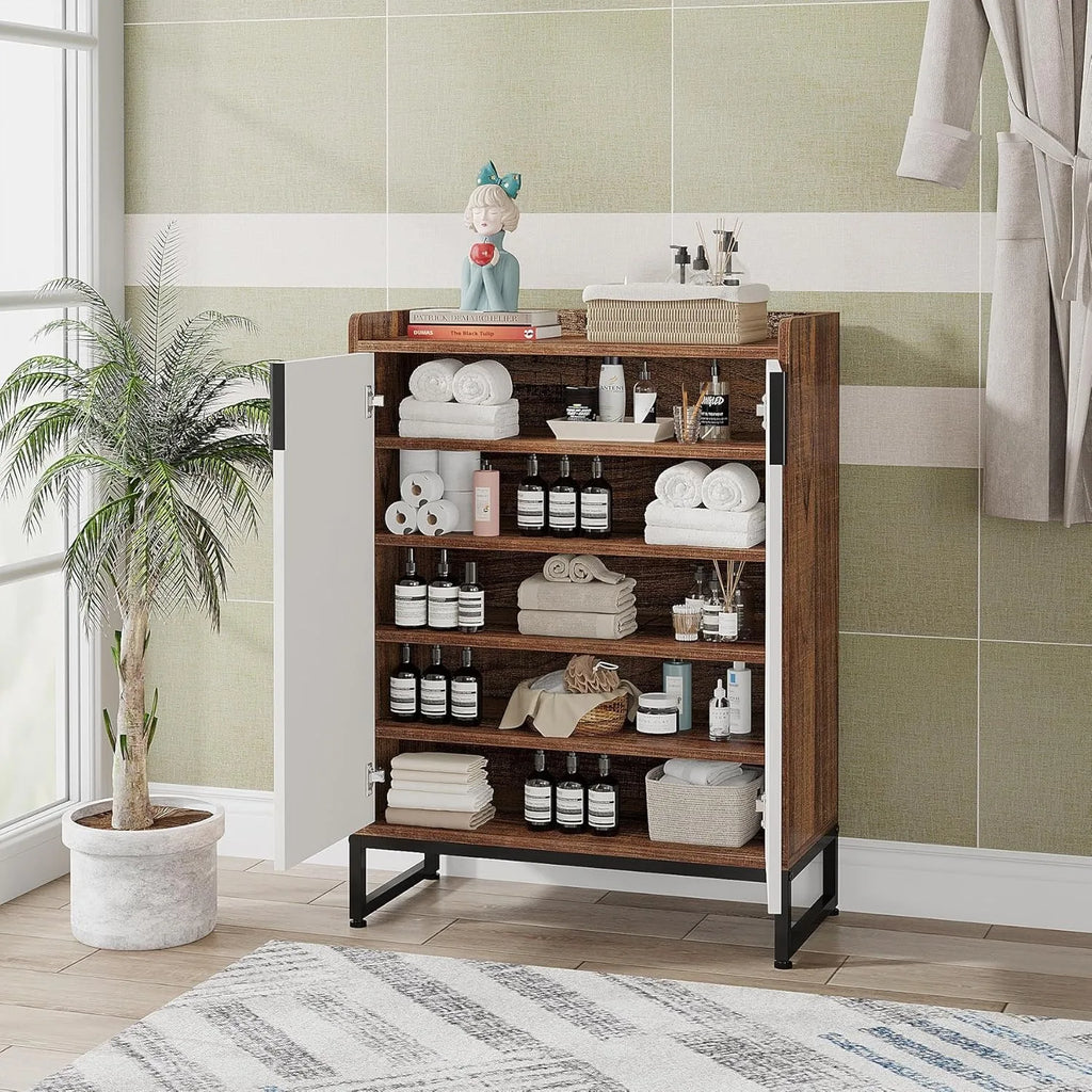 Modern Shoe Cabinet for Entryway, 25 Pairs Shoe Cabinet with Doors, Wood 5-Tier Shoe Organizer for Bedroom Living Room