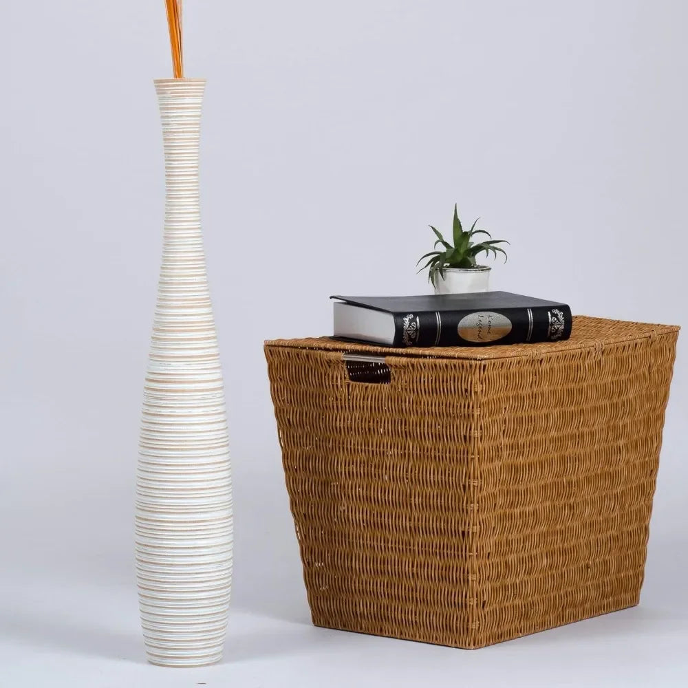 Large White Wooden Floor Vase - 26 Inch Tall Home Decor for Fake Plants and Pampas Grass Arrangements