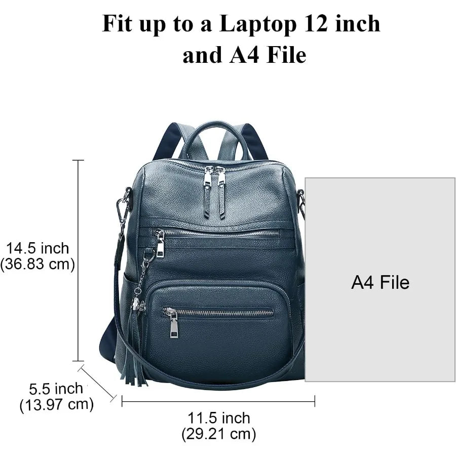 ALTOSY Genuine Leather Backpack Purse for Women Large Shoulder Bag With Laptop Compartment Multiple Pockets S106 Indigo Blue