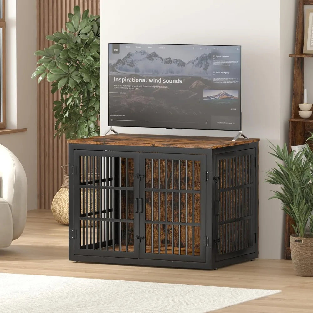 Heavy-Duty Large Dog Crate - 43.3 Indoor Metal Kennel, Indestructible for Big Dogs, Double Door Furniture