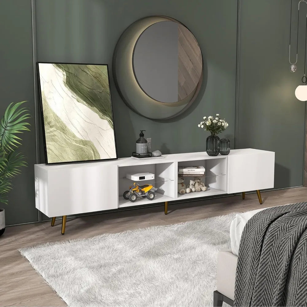 86" LED TV Stand, Modern Entertainment Center up to 75" 80" TV, Television Console Table with Storage Cabinets for Living Room,