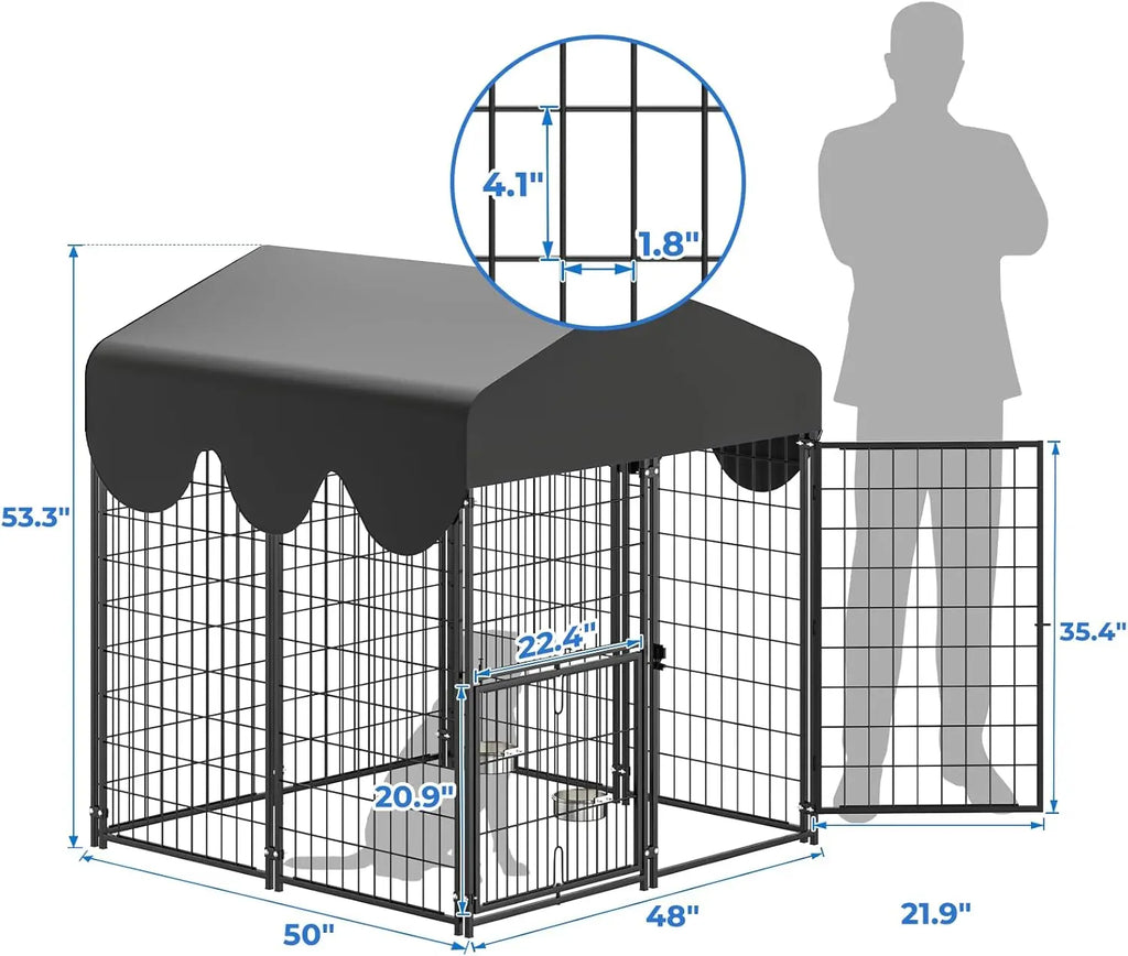 Outdoor Dog Kennel with Rotating Door, Heavy-Duty Steel Frame, Waterproof Cover for Small to Large Pets