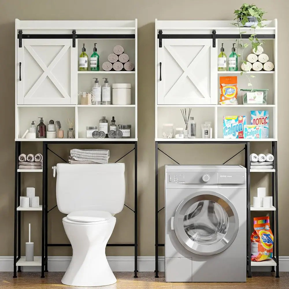Storage Cabinet Over Toilet with Sliding Door & Toilet Paper Holder Stand, Home Space-Saving Toilet Rack for Bathroom, Restroom