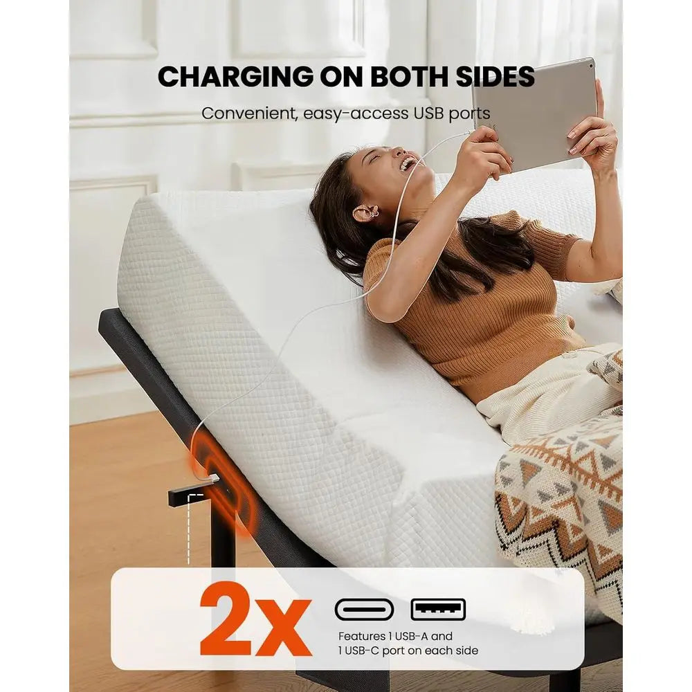 Queen Adjustable Bed Frame with Massage, Head & Foot Incline, Wireless Remote, 4 Built-in USB Ports, LED Night Light,Customized
