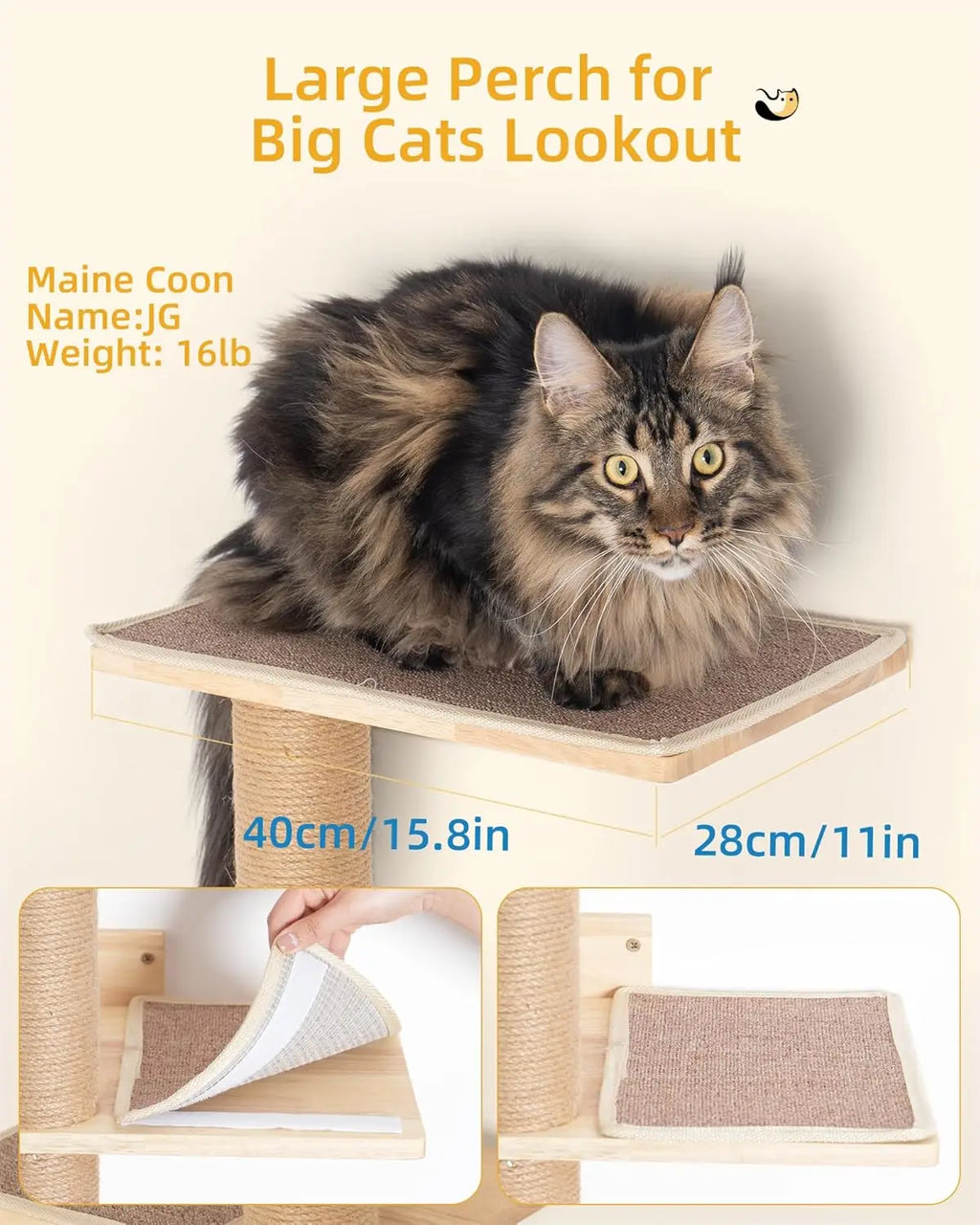 80-Inch Wall-Mounted Cat Tree with Adjustable Perches for Large Cats, Floor-to-Ceiling Climbing Tower