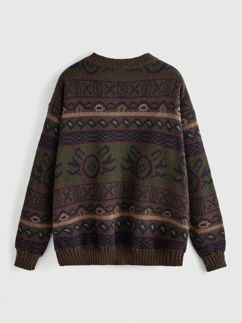 Boho Geo Pattern Drop Shoulder Knit Sweater for Women, Long Sleeve Fall Winter Top
