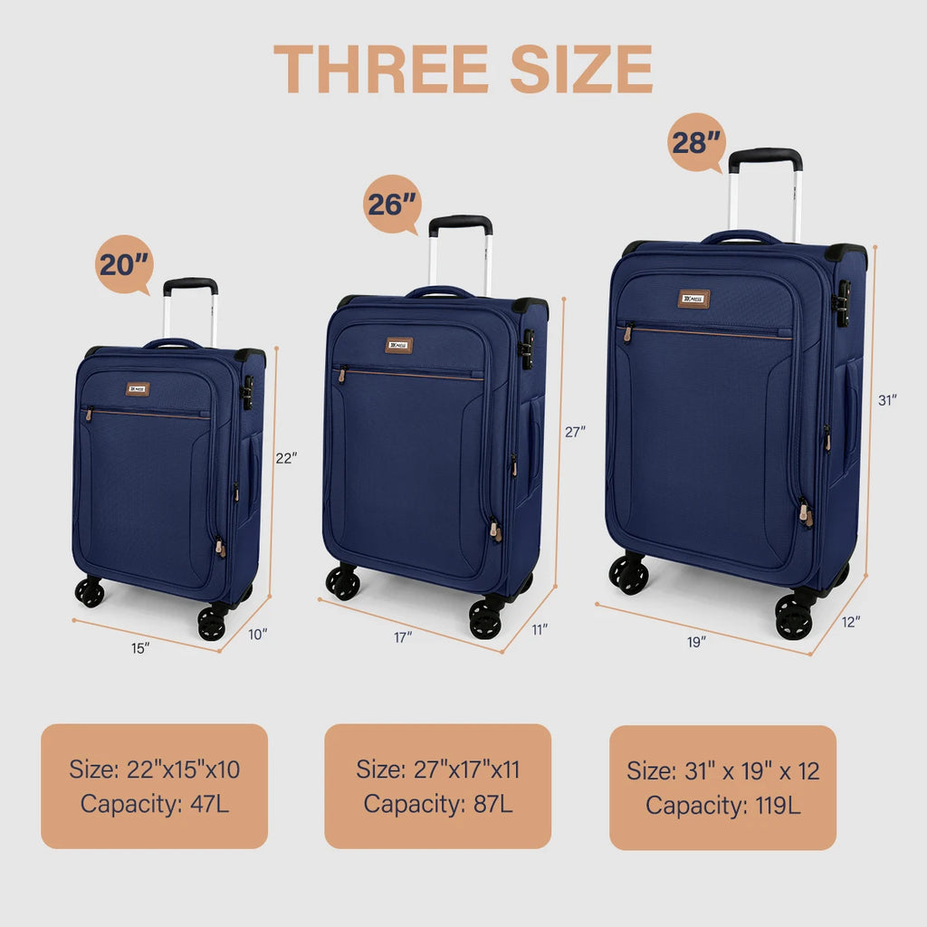 Softside Luggage Expandable 3 Piece Set Suitcase Upright TSA Lock Softshell Lightweight Luggage Travel Set 20inch 26inch 28inch