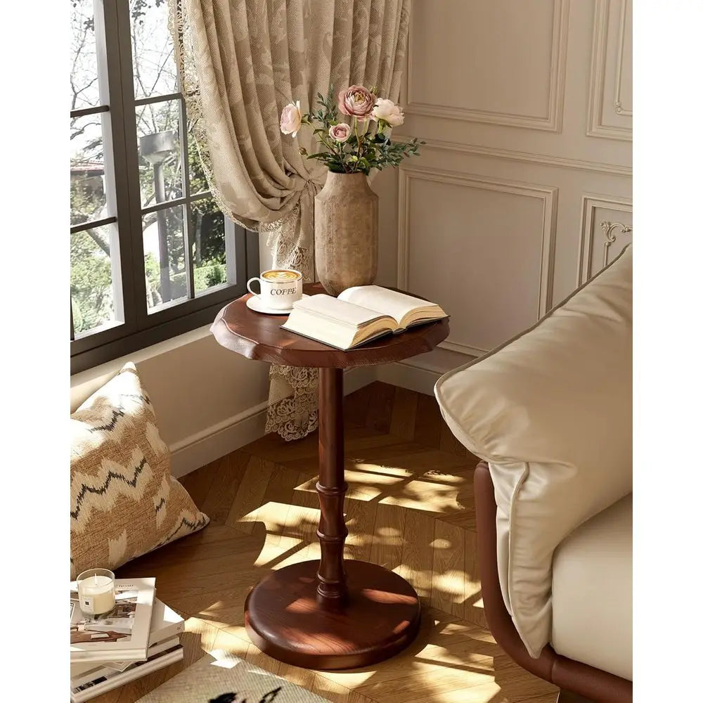 Solid Wood Accent Side Table, Pedestal End Table for Living Room, Small Bedside Table Nightstand for Bedroom, Coffee, Drink & Re