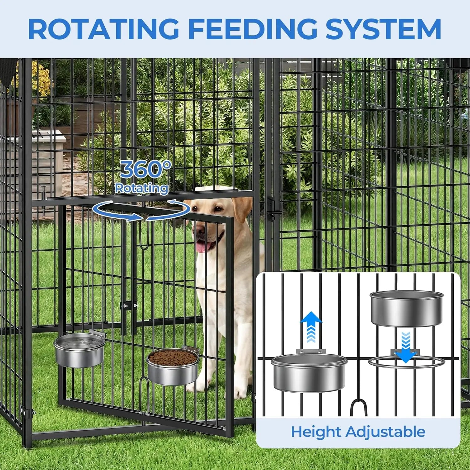 Outdoor Dog Kennel with Rotating Door, Heavy-Duty Steel Frame, Waterproof Cover for Small to Large Pets