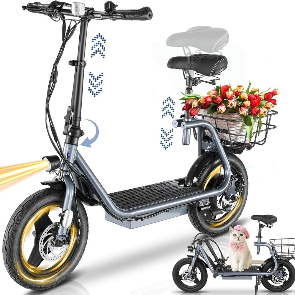 14 Tire Foldable Electric Scooter 1200W/800W/500W, 30 Miles Range, 20MPH, 300lbs Load, Dual Brake System，Customized