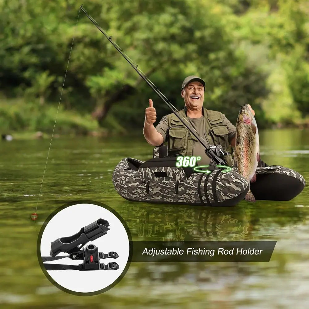 350lbs Inflatable Fishing Boat with Paddle, Pump, Flippers, Fish Hook Stators, Fish Ruler, Storage Pockets, Portable Backpack Be