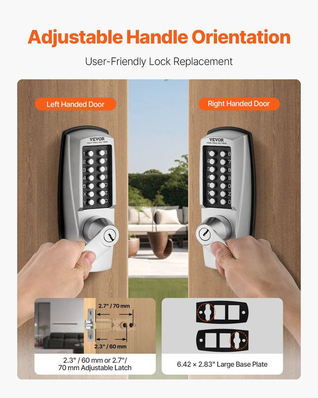 Mechanical Keyless Entry Door Lock Stainless Steel Waterproof Keypad Lock with Automatic Locking Mode for Home Office and Garage