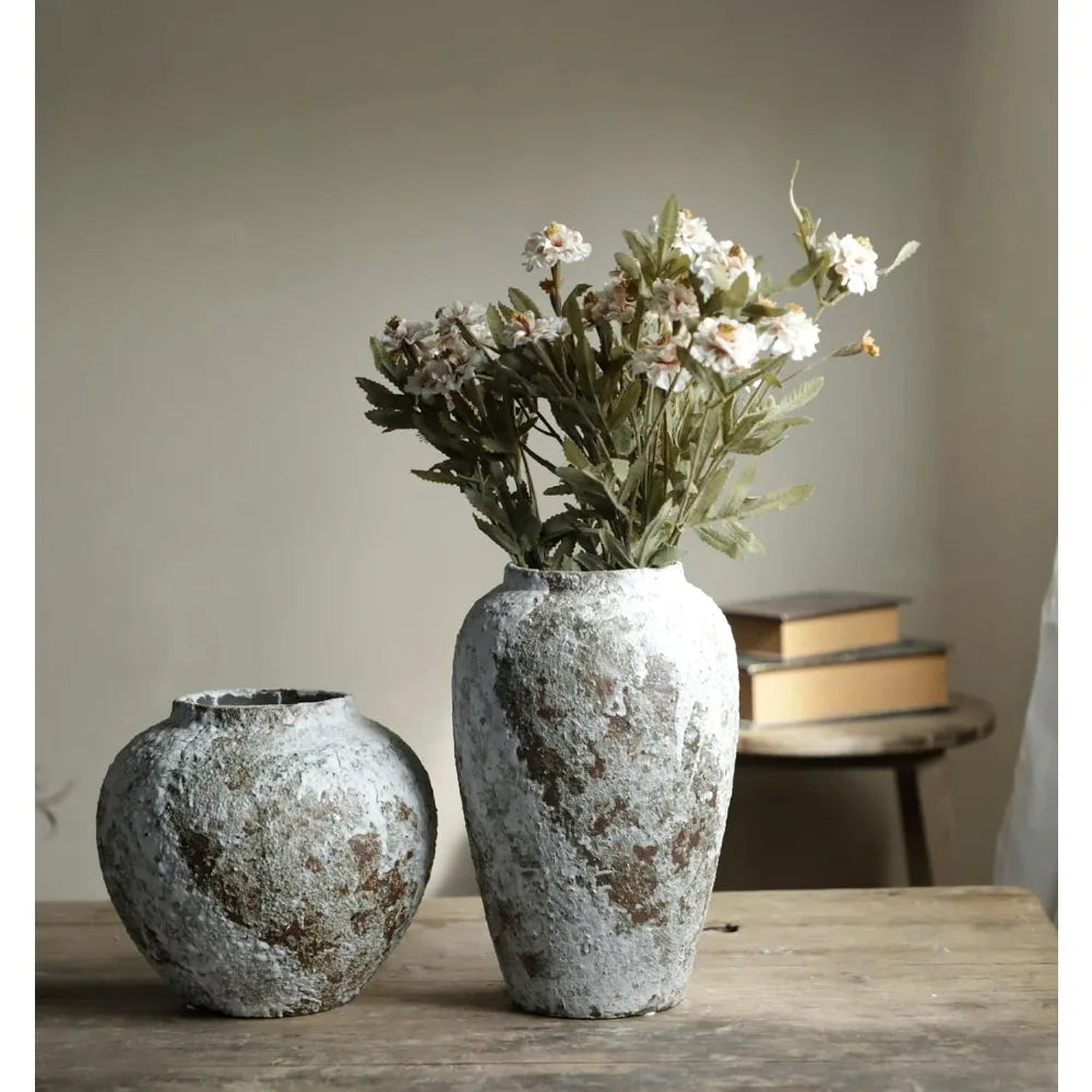 Large Rustic Ceramic Vase, Tall Vintage Floor Vase for Farmhouse Living Room Decor, Kitchen Table Centerpieces, Entryway Decorat