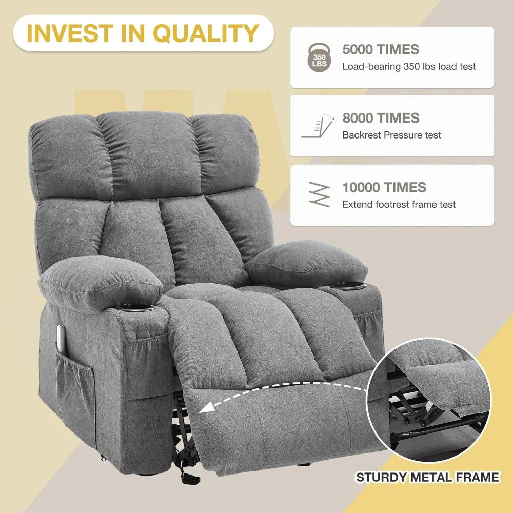 Ergonomic Fabric Nursery Chair with Overstuffed Rocker, Vibration, and Gentle Heat Features