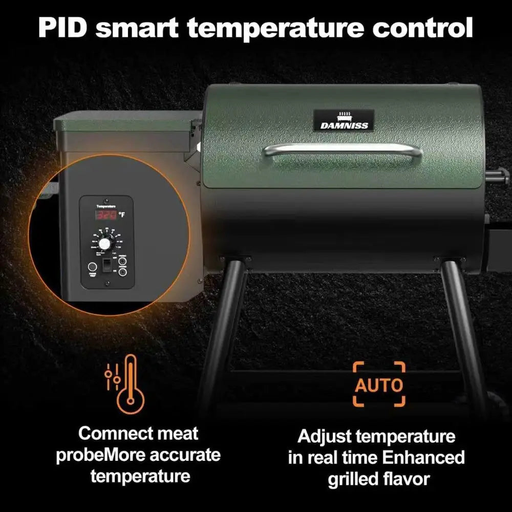 8-in-1 Outdoor Electric Wood Pellet BBQ Grill with Auto Feed, PID Control (180-450°F), and Rain Cover, 456 Sq. In. Cook Area