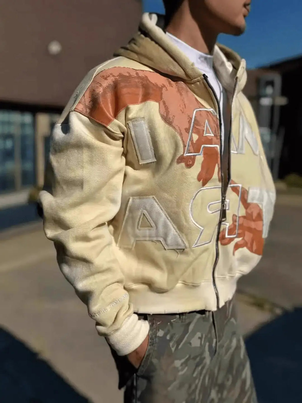 Streetwear Sweatshirt Harajuku Hoodie with Retro Letter Print Oversized Zipper Hoodie Autumn Winter Graphic Sweatshirt for Men