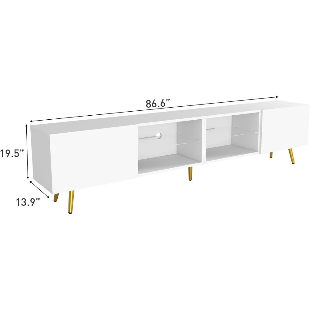 86" LED TV Stand, Modern Entertainment Center up to 75" 80" TV, Television Console Table with Storage Cabinets for Living Room,