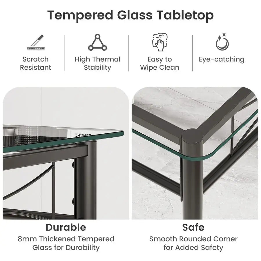 5Piece Dining Table Set for 4, Modern 3 8 Tempered Glass Kitchen Room Table with 4 Upholstered Dining Chairs, SpaceSaving Dinett