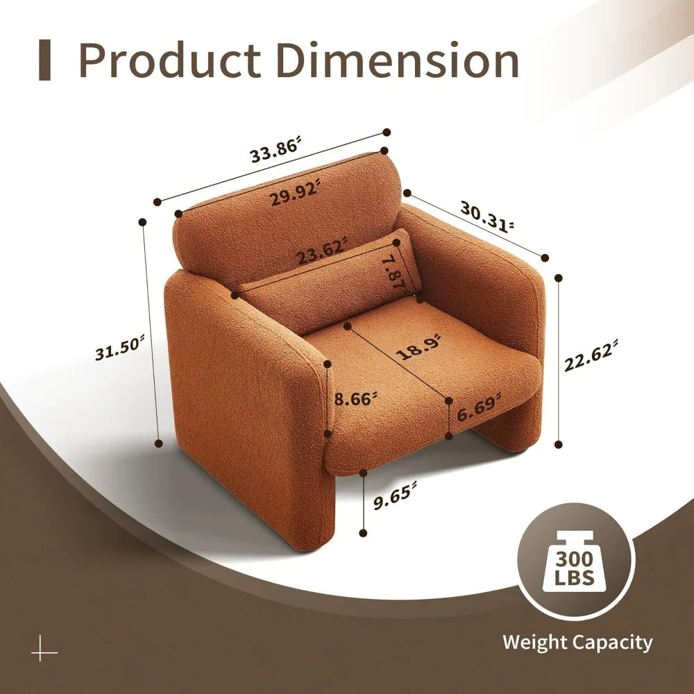 Modern Sherpa Fabric Accent Chair - Comfortable Upholstered Armchair with Waist Pillow for Leisure and Style