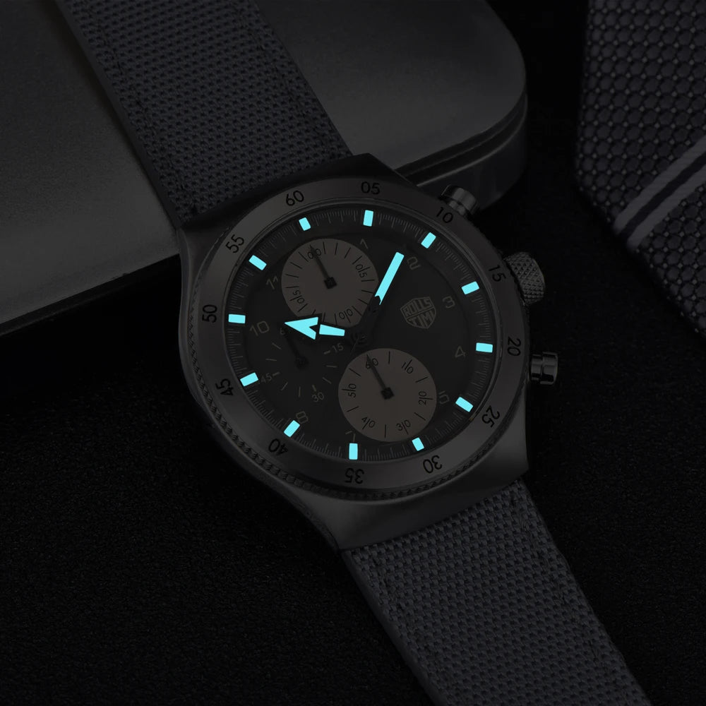 RollsTimi 2025 New Luxury Quartz Watch For Men Sports Two-color nylon Waterproof Chronograph Japan Movt Luminous Wristwatch Men