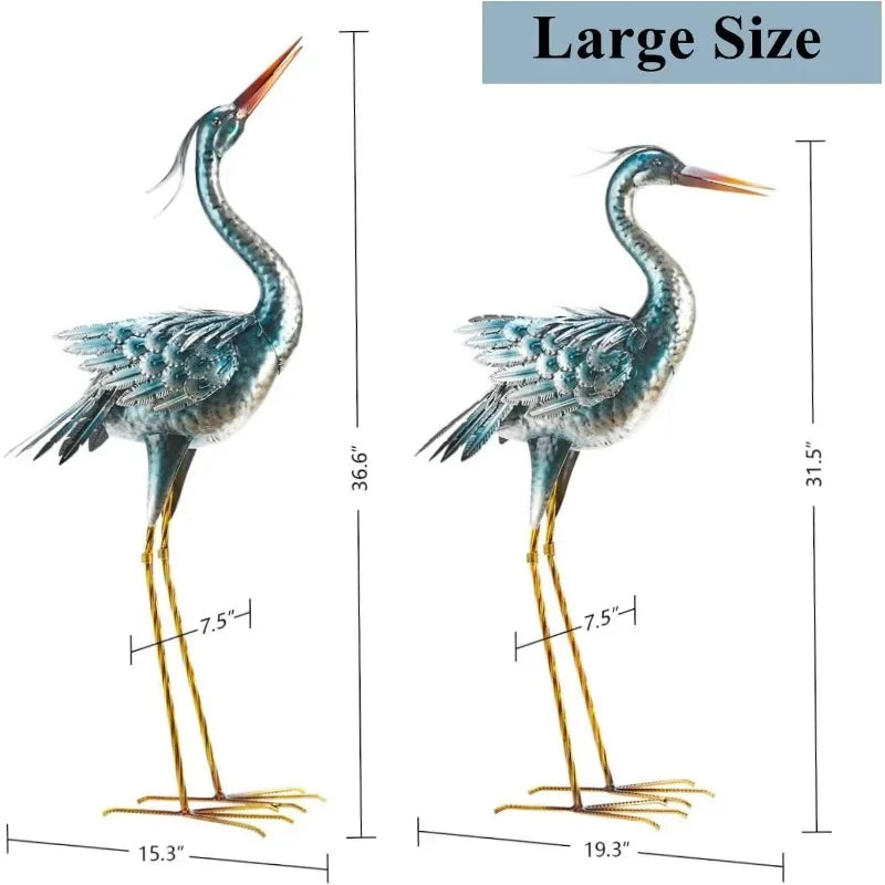 Outdoor Heron Sculpture Set of 2, Large Metal Crane Statues for Lawn & Garden Art
